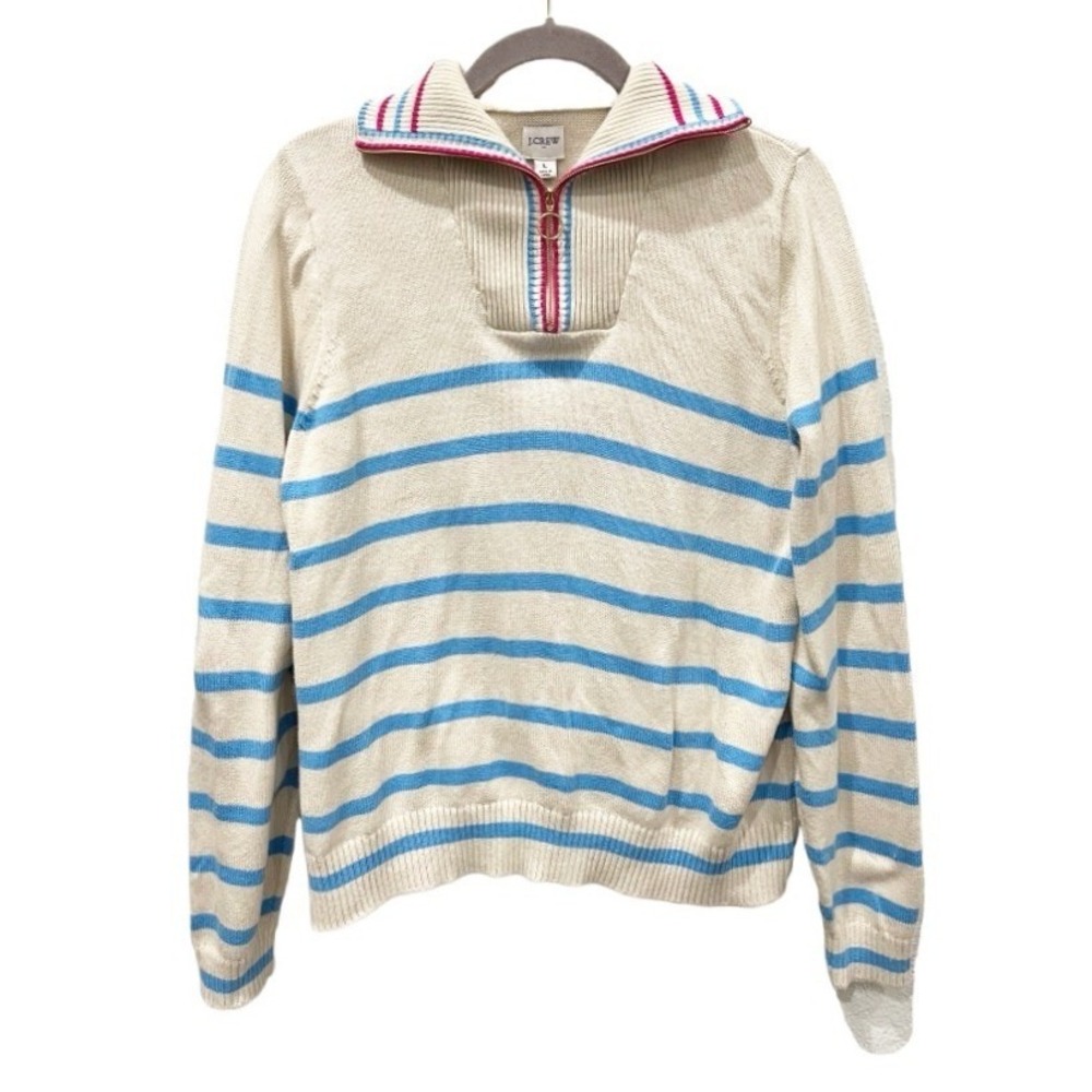 J. Crew Striped Half Zip Pullover Sweater Size Large BL765 Preppy Old Money